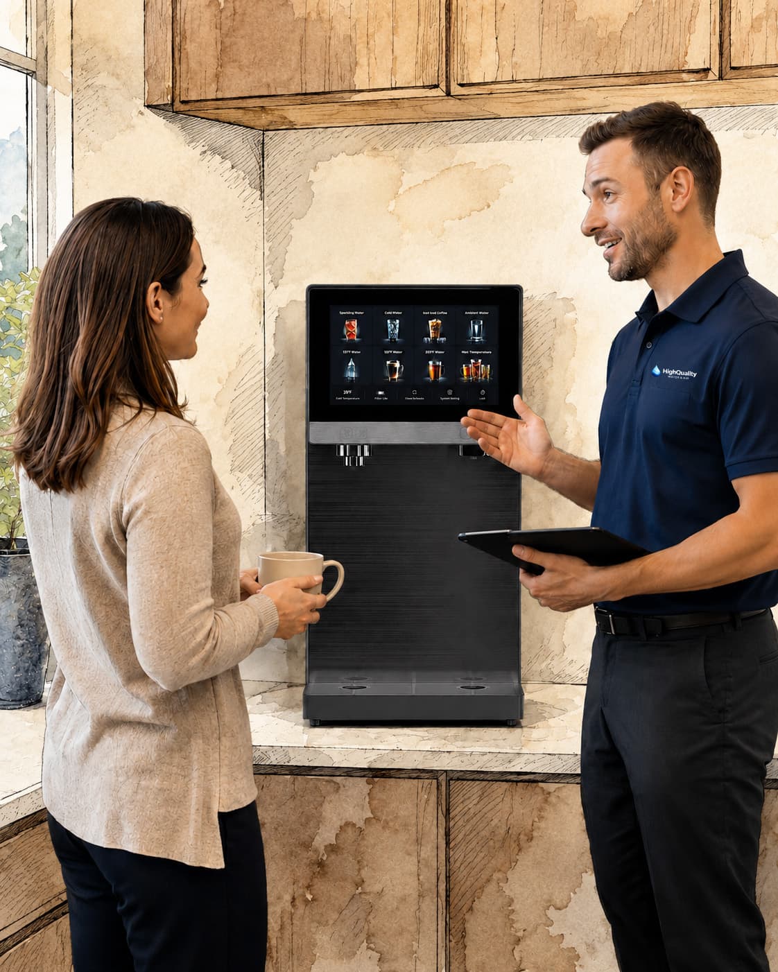 HQWAA water specialist explaining options to an office manager