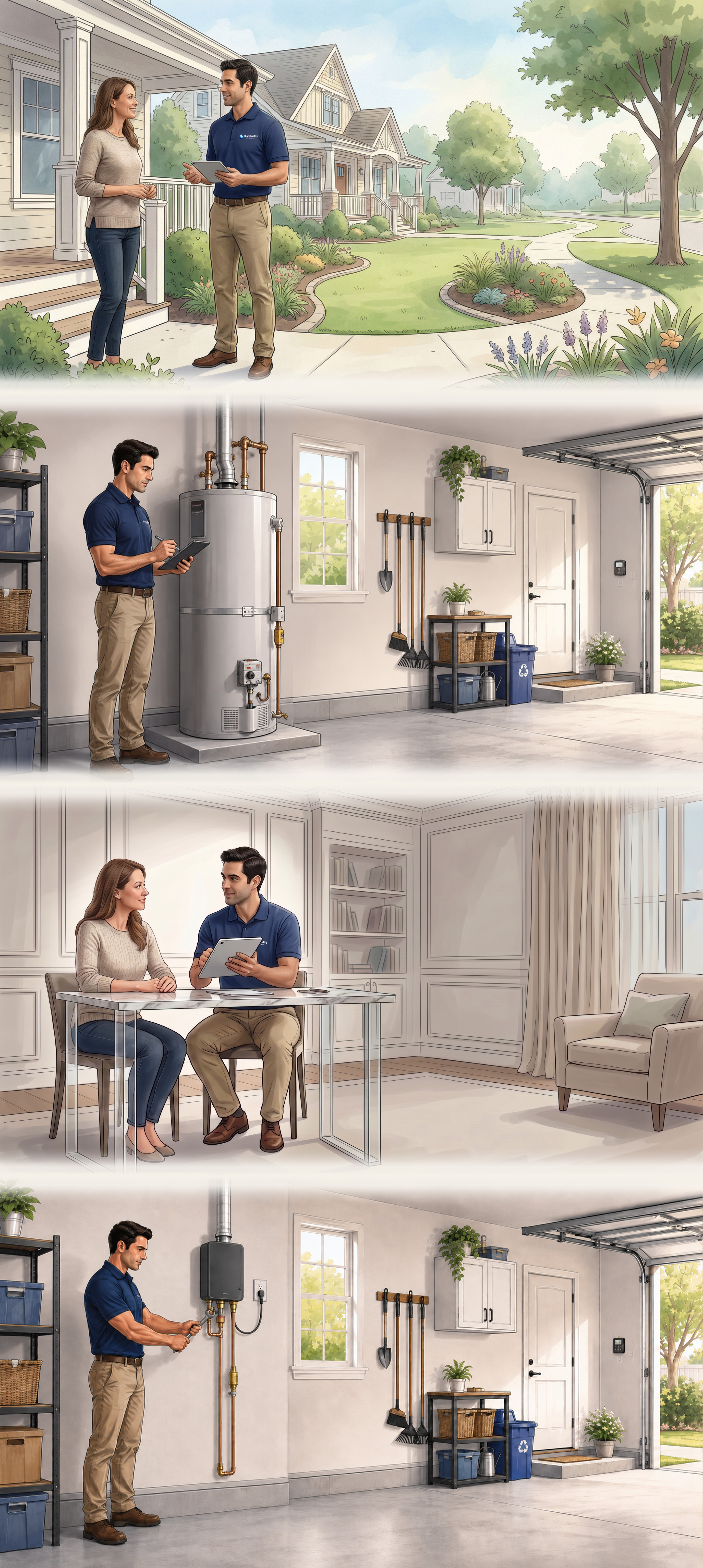 Water heater review and installation process storyboard